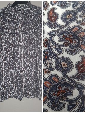 Boden Floral Paisley Multicolor Blouse Button Front Ruffle Neckline Long Slv 10